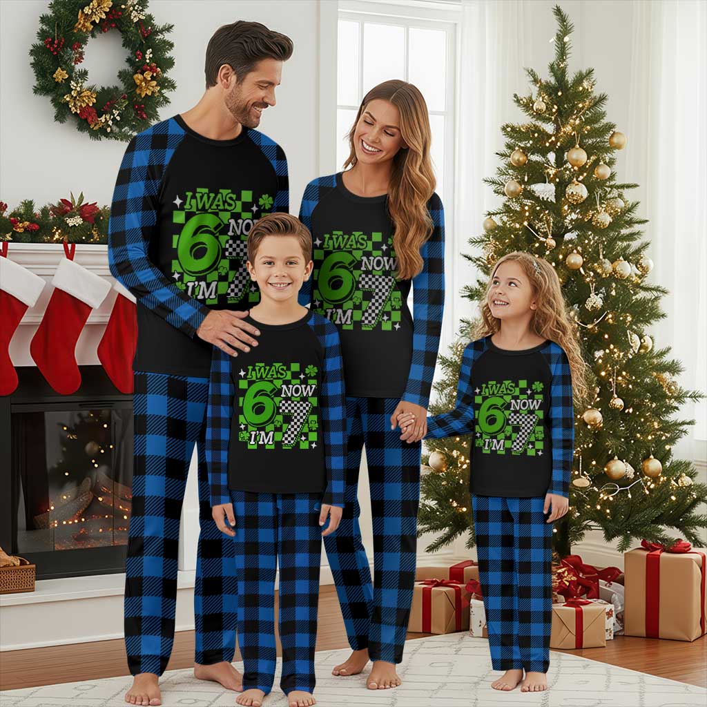 I Was 6 Now I'm 7 Plaid Pajama Set Funny 7th 67 Birthday Meme Lucky Shamrock Checkered TS10 Blue Plaid Print Your Wear