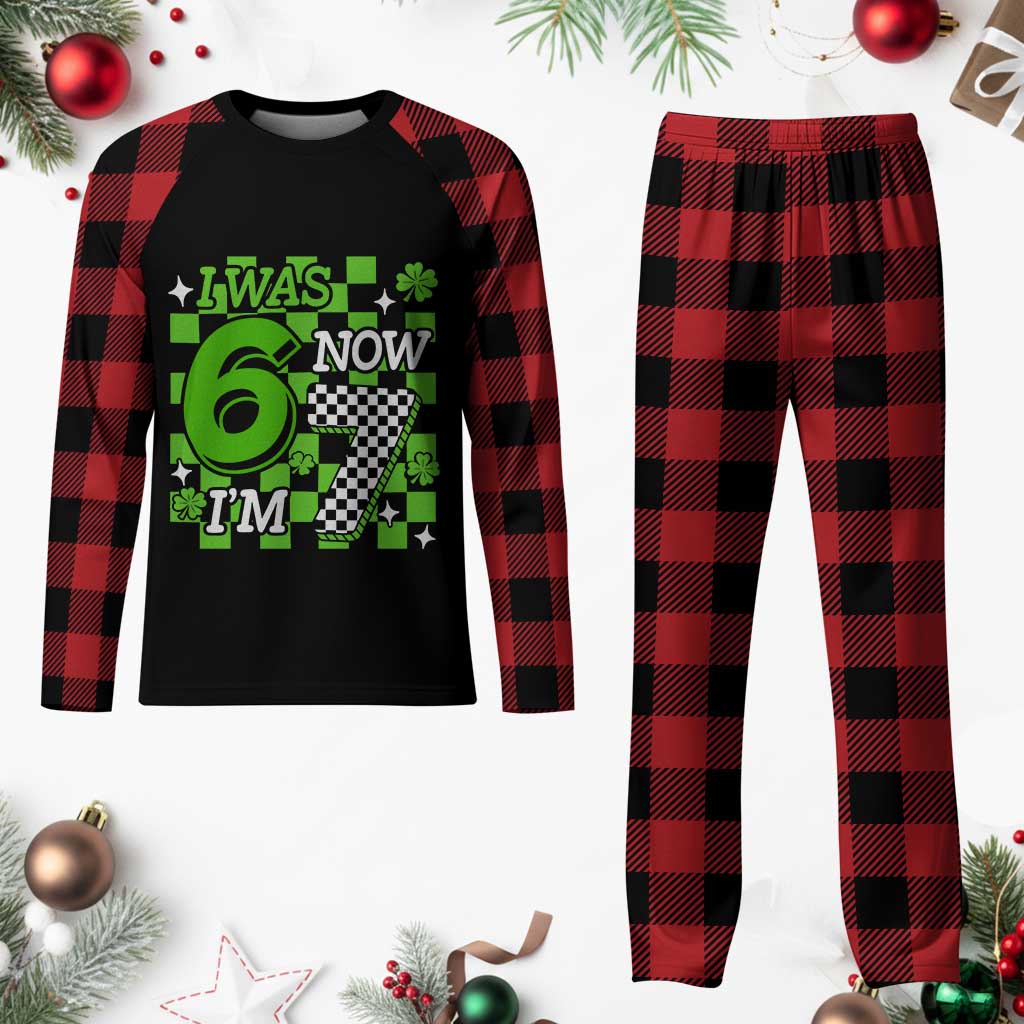 I Was 6 Now I'm 7 Plaid Pajama Set Funny 7th 67 Birthday Meme Lucky Shamrock Checkered TS10 Buffalo Plaid Print Your Wear