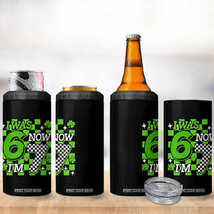 I Was 6 Now I'm 7 4 in 1 Can Cooler Tumbler Funny 7th 67 Birthday Meme Lucky Shamrock Checkered TS10 Print Your Wear