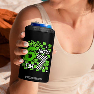 I Was 6 Now I'm 7 4 in 1 Can Cooler Tumbler Funny 7th 67 Birthday Meme Lucky Shamrock Checkered TS10 Print Your Wear