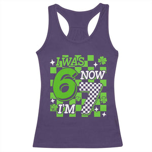 I Was 6 Now I'm 7 Racerback Tank Top Funny 7th 67 Birthday Meme Lucky Shamrock Checkered TS10 Purple Print Your Wear