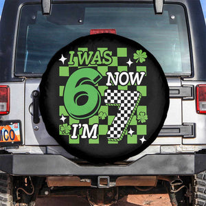 I Was 6 Now I'm 7 Spare Tire Cover Funny 7th 67 Birthday Meme Lucky Shamrock Checkered TS10 No hole Black Print Your Wear