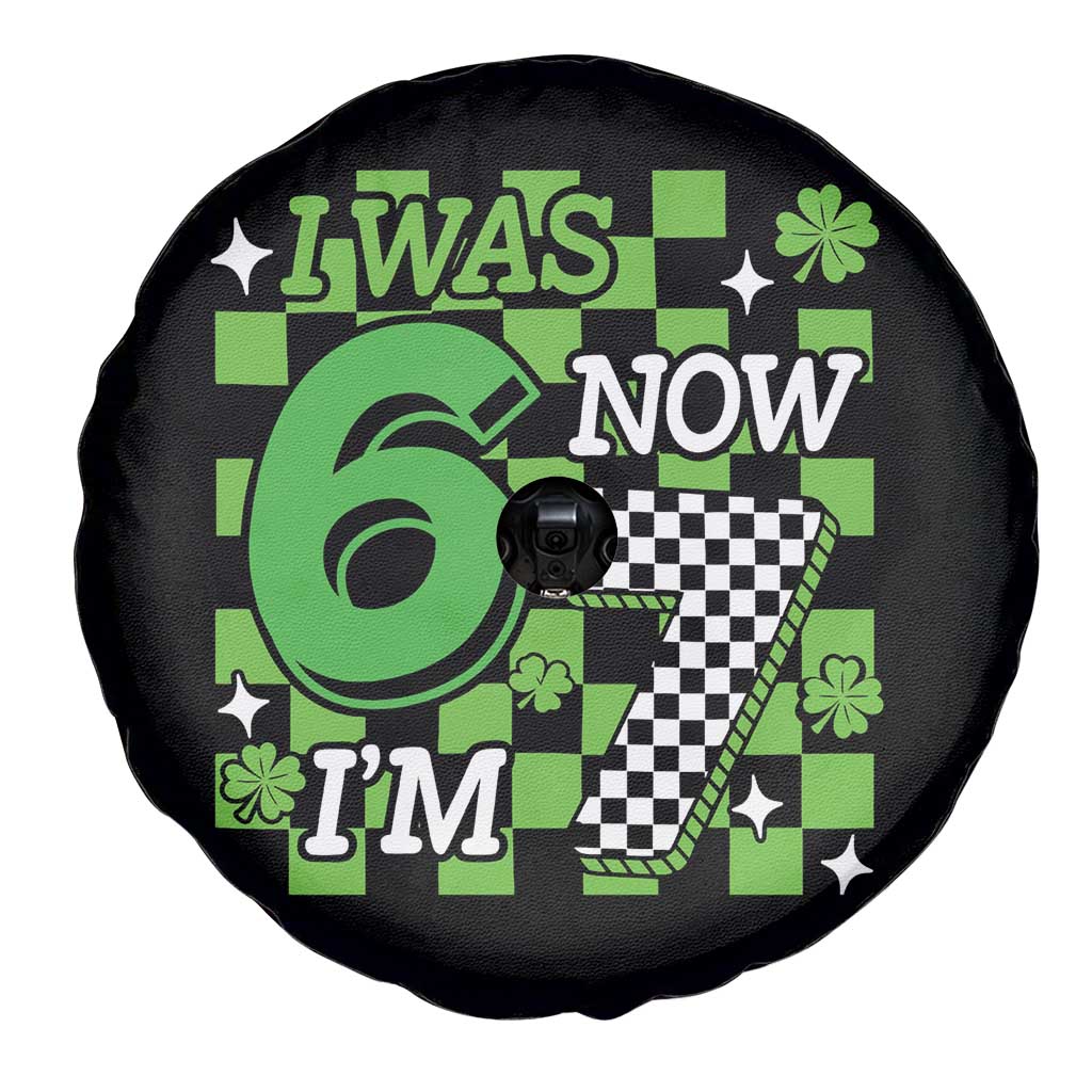 I Was 6 Now I'm 7 Spare Tire Cover Funny 7th 67 Birthday Meme Lucky Shamrock Checkered TS10 Print Your Wear