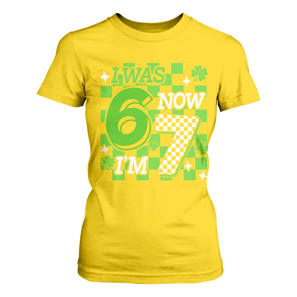 I Was 6 Now I'm 7 T Shirt For Women Funny 7th 67 Birthday Meme Lucky Shamrock Checkered TS10 Daisy Print Your Wear
