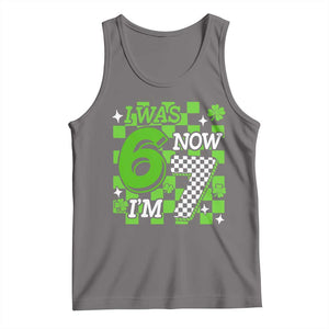 I Was 6 Now I'm 7 Tank Top Funny 7th 67 Birthday Meme Lucky Shamrock Checkered TS10 Deep Heather Print Your Wear