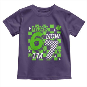 I Was 6 Now I'm 7 Toddler T Shirt Funny 7th 67 Birthday Meme Lucky Shamrock Checkered TS10 Purple Print Your Wear