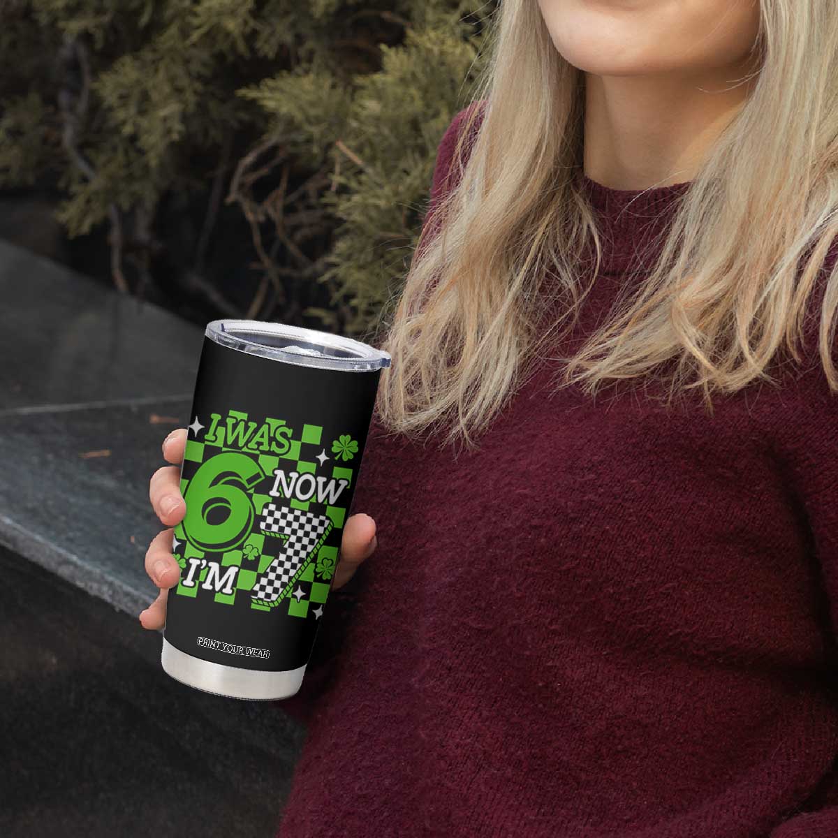 I Was 6 Now I'm 7 Tumbler Cup Funny 7th 67 Birthday Meme Lucky Shamrock Checkered TS10 Print Your Wear
