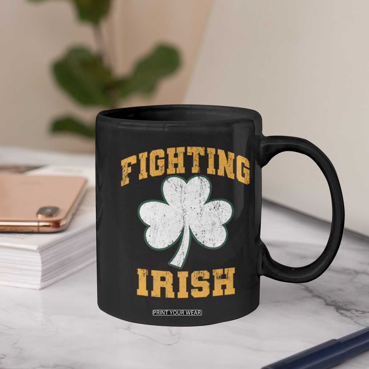 Vintage Fighting Irish Coffee Mug Retro History Gold Shamrock TS10 Print Your Wear