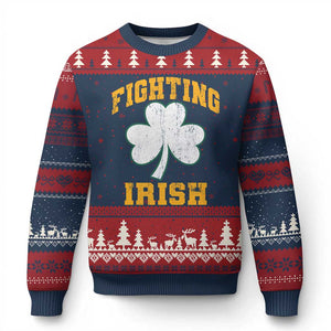 Vintage Fighting Irish Ugly Christmas Sweater Retro History Gold Shamrock TS10 Navy Red Print Your Wear