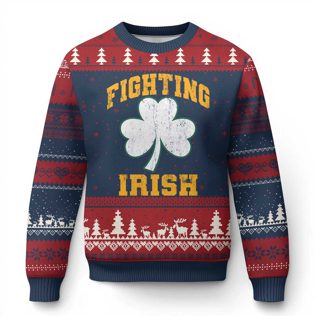 Vintage Fighting Irish Ugly Christmas Sweater Retro History Gold Shamrock TS10 Navy Red Print Your Wear
