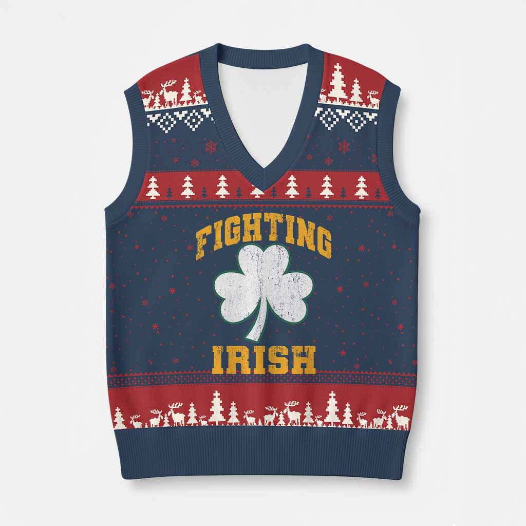 Vintage Fighting Irish V-Neck Knit Sweater Vest Retro History Gold Shamrock TS10 Navy Red Print Your Wear
