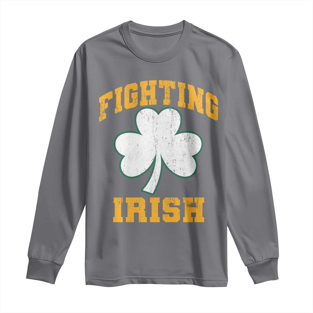 Vintage Fighting Irish Long Sleeve Shirt Retro History Gold Shamrock TS10 Charcoal Print Your Wear