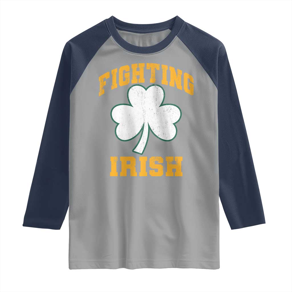 Vintage Fighting Irish Raglan Shirt Retro History Gold Shamrock TS10 Sport Gray Navy Print Your Wear