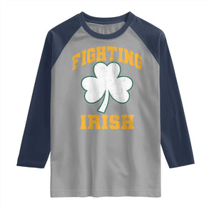 Vintage Fighting Irish Raglan Shirt Retro History Gold Shamrock TS10 Sport Gray Navy Print Your Wear