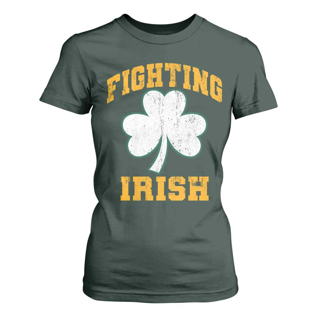 Vintage Fighting Irish T Shirt For Women Retro History Gold Shamrock TS10 Dark Forest Green Print Your Wear