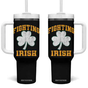 Vintage Fighting Irish Tumbler With Handle Retro History Gold Shamrock TS10 One Size: 40 oz Black Print Your Wear