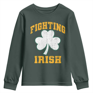 Vintage Fighting Irish Youth Sweatshirt Retro History Gold Shamrock TS10 Dark Forest Green Print Your Wear