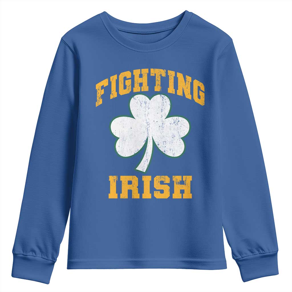 Vintage Fighting Irish Youth Sweatshirt Retro History Gold Shamrock TS10 Royal Blue Print Your Wear