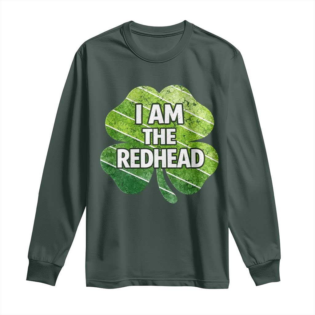 Funny Irish St Patricks Day Im The Redhead Long Sleeve Shirt Retro Vintage Lucky Shamrock TS10 Dark Forest Green Print Your Wear