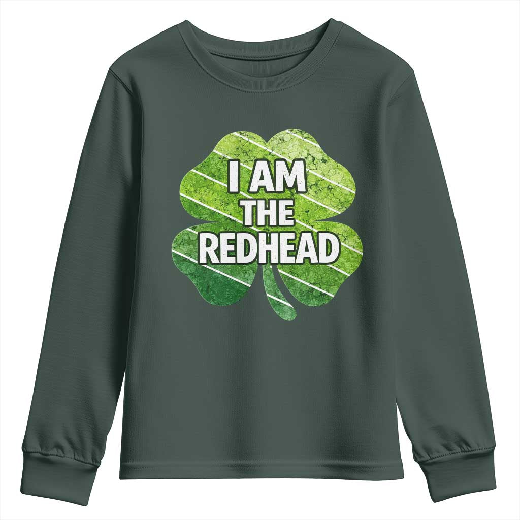 Funny Irish St Patricks Day Im The Redhead Youth Sweatshirt Retro Vintage Lucky Shamrock TS10 Dark Forest Green Print Your Wear