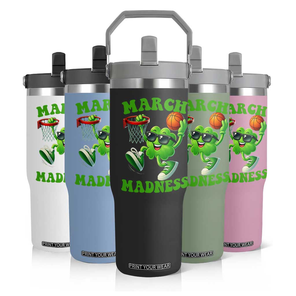Basketball St Patricks Day Flip Straw Tumbler Mad Madness Irish Shamrock Playing Basketball Player Team Boys TS10 Print Your Wear