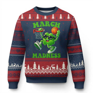 Basketball St Patricks Day Ugly Christmas Sweater Mad Madness Irish Shamrock Playing Basketball Player Team Boys TS10 Navy Red Print Your Wear