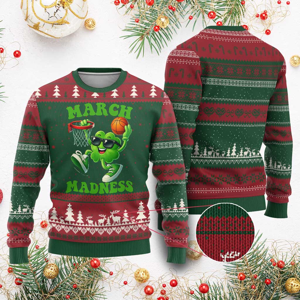 Basketball St Patricks Day Ugly Christmas Sweater Mad Madness Irish Shamrock Playing Basketball Player Team Boys TS10 Red Green Print Your Wear
