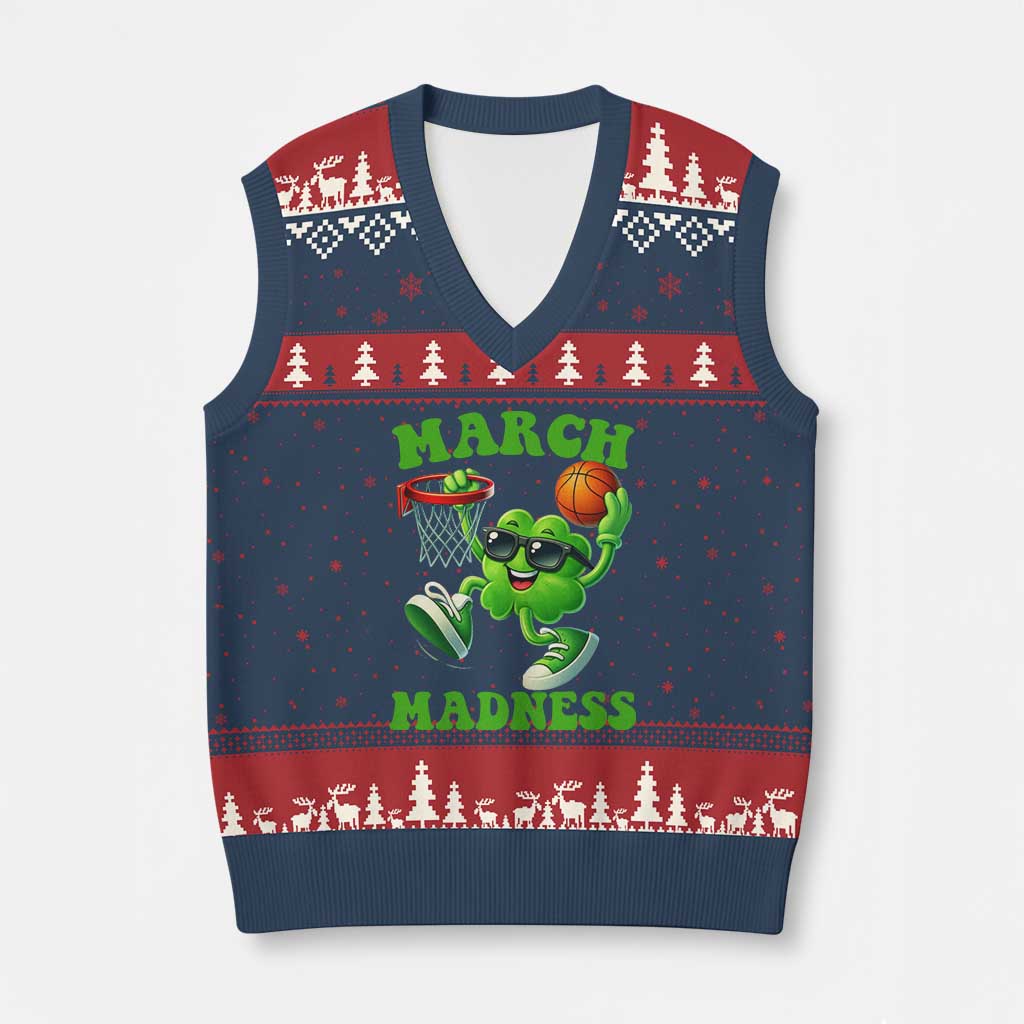 Basketball St Patricks Day V-Neck Knit Sweater Vest Mad Madness Irish Shamrock Playing Basketball Player Team Boys TS10 Navy Red Print Your Wear