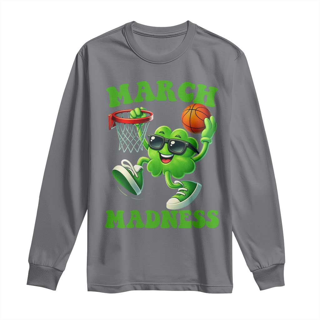 Basketball St Patricks Day Long Sleeve Shirt Mad Madness Irish Shamrock Playing Basketball Player Team Boys TS10 Charcoal Print Your Wear