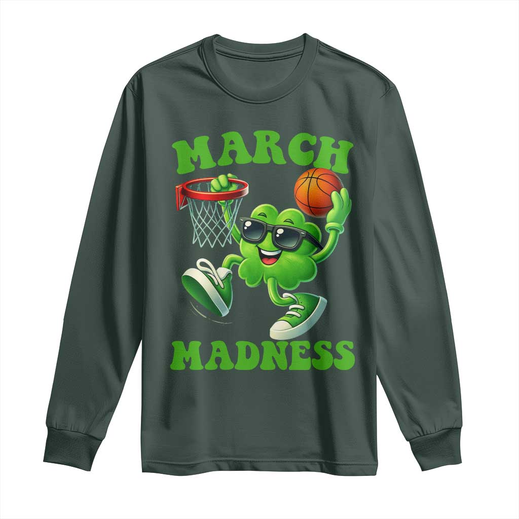 Basketball St Patricks Day Long Sleeve Shirt Mad Madness Irish Shamrock Playing Basketball Player Team Boys TS10 Dark Forest Green Print Your Wear