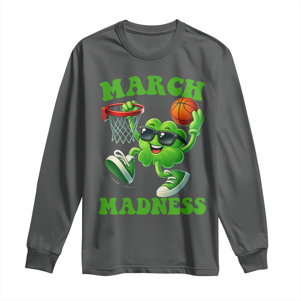 Basketball St Patricks Day Long Sleeve Shirt Mad Madness Irish Shamrock Playing Basketball Player Team Boys TS10 Dark Heather Print Your Wear