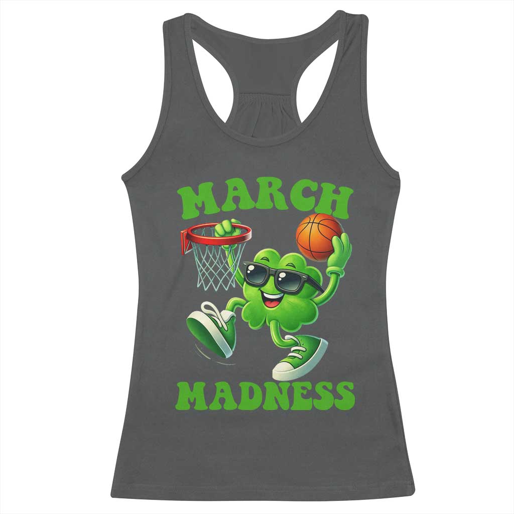 Basketball St Patricks Day Racerback Tank Top Mad Madness Irish Shamrock Playing Basketball Player Team Boys TS10 Dark Heather Print Your Wear