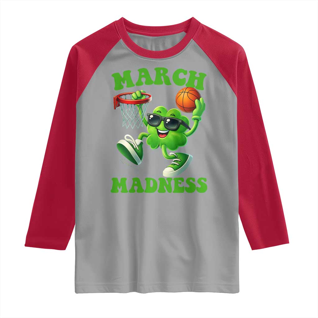 Basketball St Patricks Day Raglan Shirt Mad Madness Irish Shamrock Playing Basketball Player Team Boys TS10 Sport Gray Red Print Your Wear