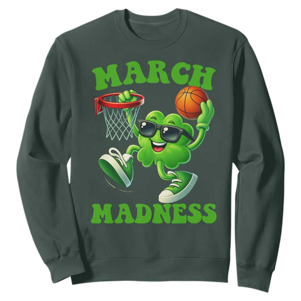 Basketball St Patricks Day Sweatshirt Mad Madness Irish Shamrock Playing Basketball Player Team Boys TS10 Dark Forest Green Print Your Wear