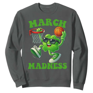 Basketball St Patricks Day Sweatshirt Mad Madness Irish Shamrock Playing Basketball Player Team Boys TS10 Dark Heather Print Your Wear