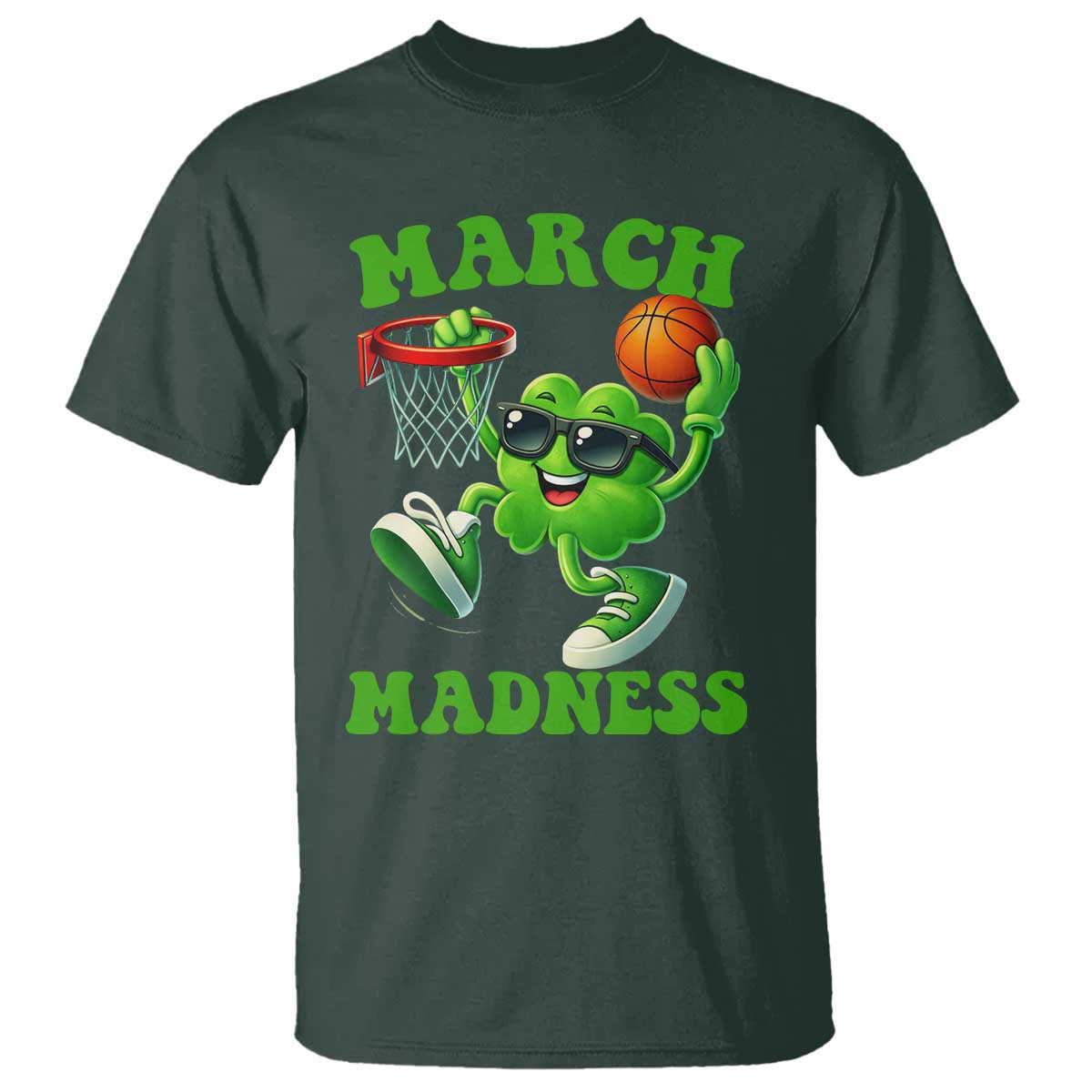Basketball St Patricks Day T Shirt Mad Madness Irish Shamrock Playing Basketball Player Team Boys TS10 Dark Forest Green Print Your Wear