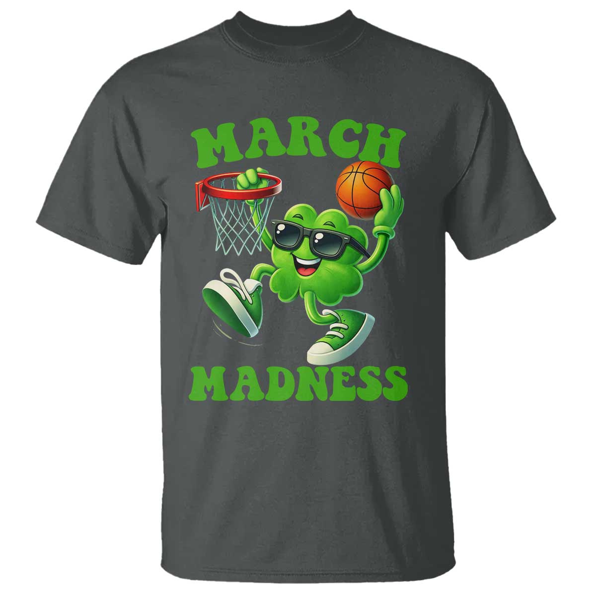 Basketball St Patricks Day T Shirt Mad Madness Irish Shamrock Playing Basketball Player Team Boys TS10 Dark Heather Print Your Wear