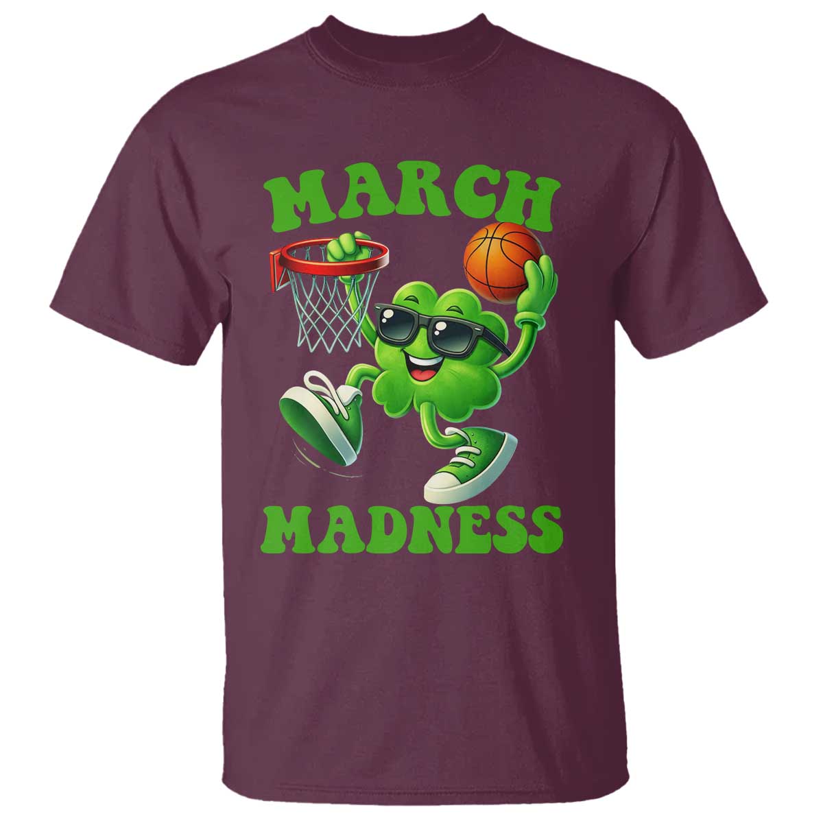 Basketball St Patricks Day T Shirt Mad Madness Irish Shamrock Playing Basketball Player Team Boys TS10 Maroon Print Your Wear