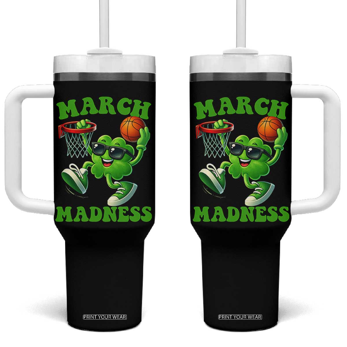 Basketball St Patricks Day Tumbler With Handle Mad Madness Irish Shamrock Playing Basketball Player Team Boys TS10 One Size: 40 oz Black Print Your Wear