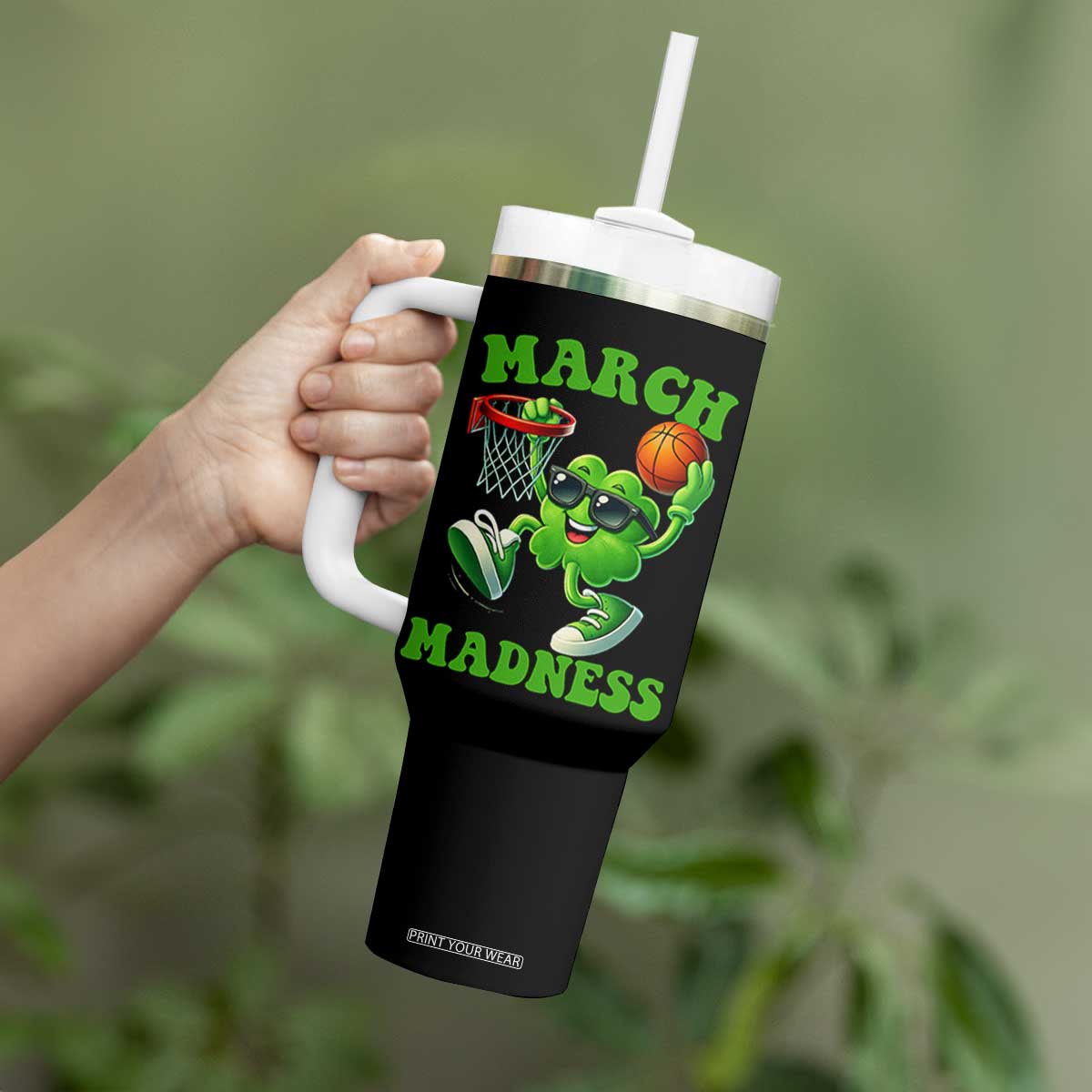 Basketball St Patricks Day Tumbler With Handle Mad Madness Irish Shamrock Playing Basketball Player Team Boys TS10 Print Your Wear