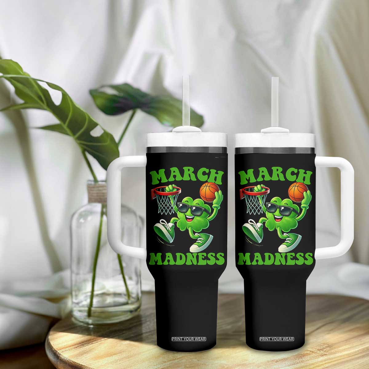 Basketball St Patricks Day Tumbler With Handle Mad Madness Irish Shamrock Playing Basketball Player Team Boys TS10 Print Your Wear