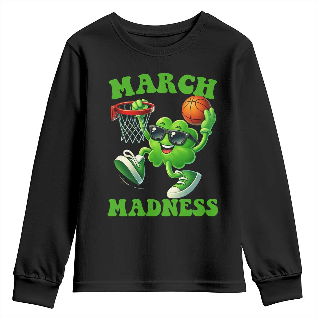 Basketball St Patricks Day Youth Sweatshirt Mad Madness Irish Shamrock Playing Basketball Player Team Boys TS10 Black Print Your Wear