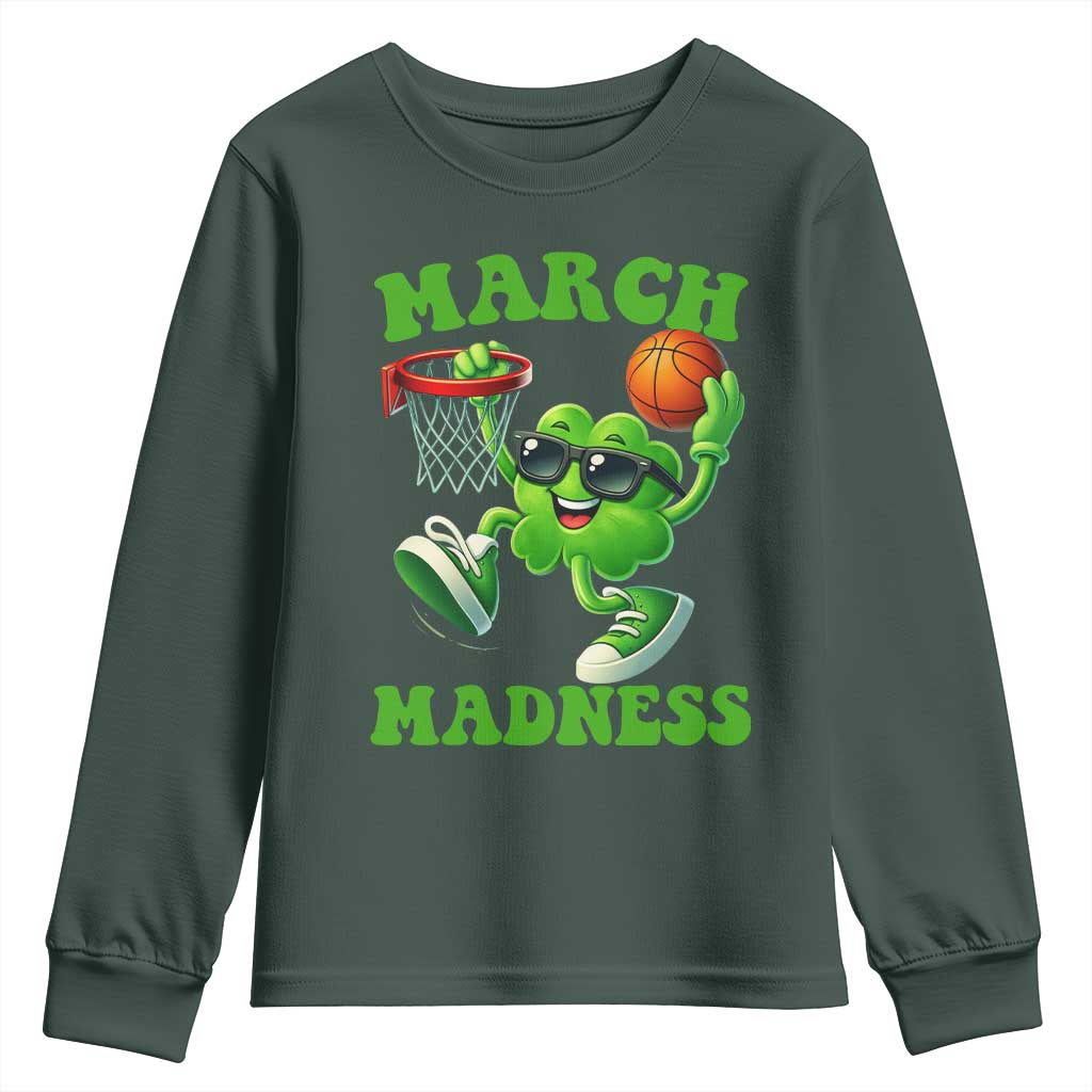 Basketball St Patricks Day Youth Sweatshirt Mad Madness Irish Shamrock Playing Basketball Player Team Boys TS10 Dark Forest Green Print Your Wear