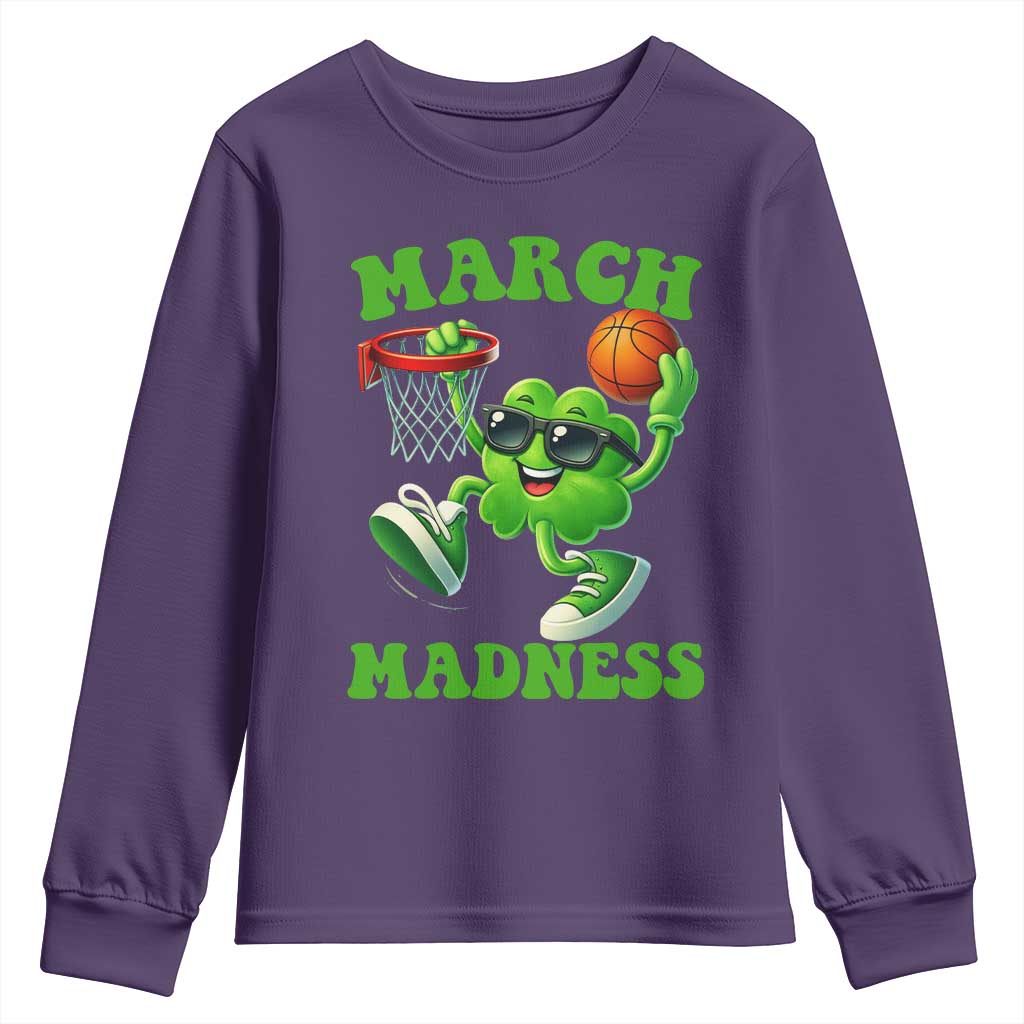 Basketball St Patricks Day Youth Sweatshirt Mad Madness Irish Shamrock Playing Basketball Player Team Boys TS10 Purple Print Your Wear