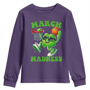 Basketball St Patricks Day Youth Sweatshirt Mad Madness Irish Shamrock Playing Basketball Player Team Boys TS10 Purple Print Your Wear