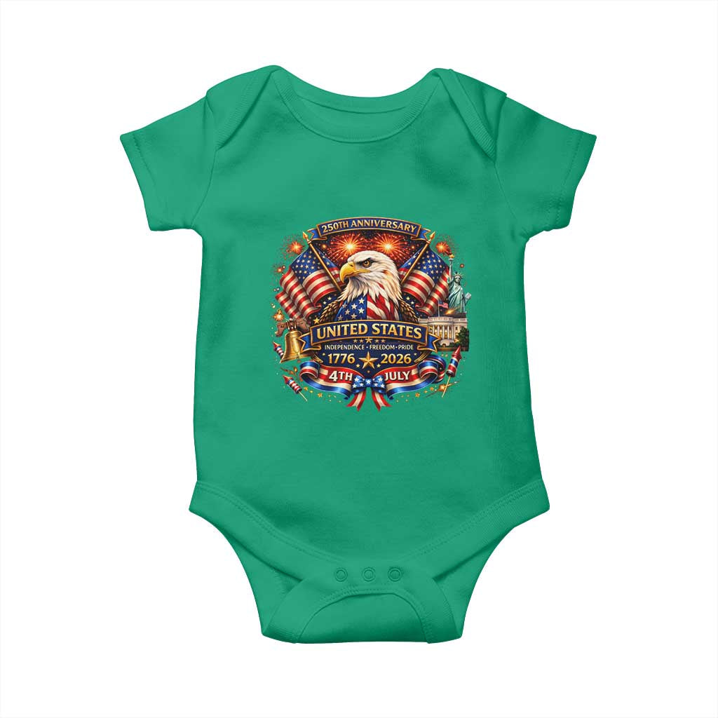 250 Years Of Freedom America Baby Onesie USA Independence 250th Anniversary 1776 2026 Patriotic Eagle Flag TS10 Irish Green Print Your Wear