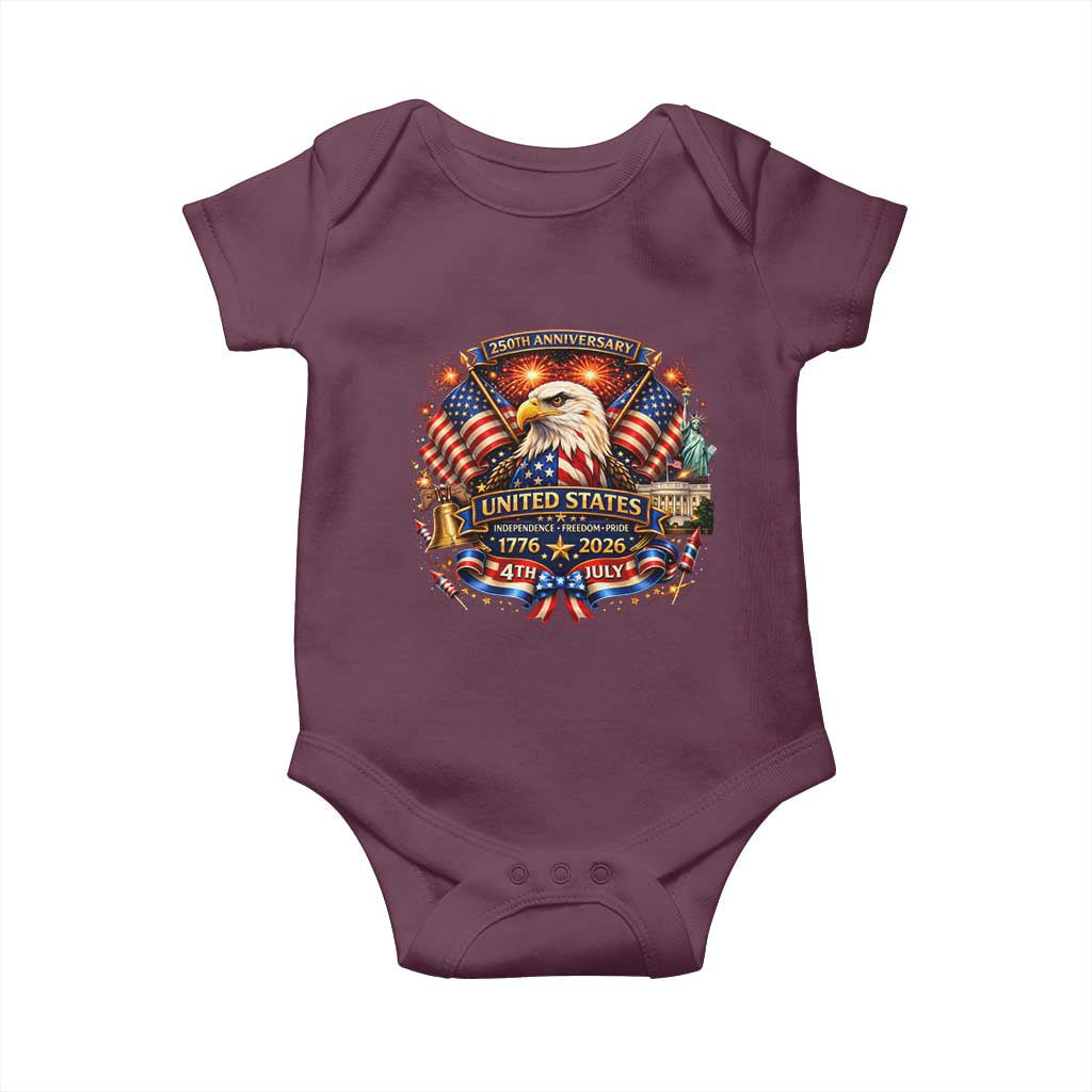 250 Years Of Freedom America Baby Onesie USA Independence 250th Anniversary 1776 2026 Patriotic Eagle Flag TS10 Maroon Print Your Wear