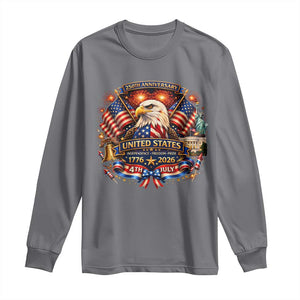 250 Years Of Freedom America Long Sleeve Shirt USA Independence 250th Anniversary 1776 2026 Patriotic Eagle Flag TS10 Charcoal Print Your Wear