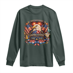 250 Years Of Freedom America Long Sleeve Shirt USA Independence 250th Anniversary 1776 2026 Patriotic Eagle Flag TS10 Dark Forest Green Print Your Wear