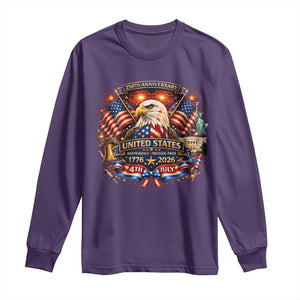 250 Years Of Freedom America Long Sleeve Shirt USA Independence 250th Anniversary 1776 2026 Patriotic Eagle Flag TS10 Purple Print Your Wear